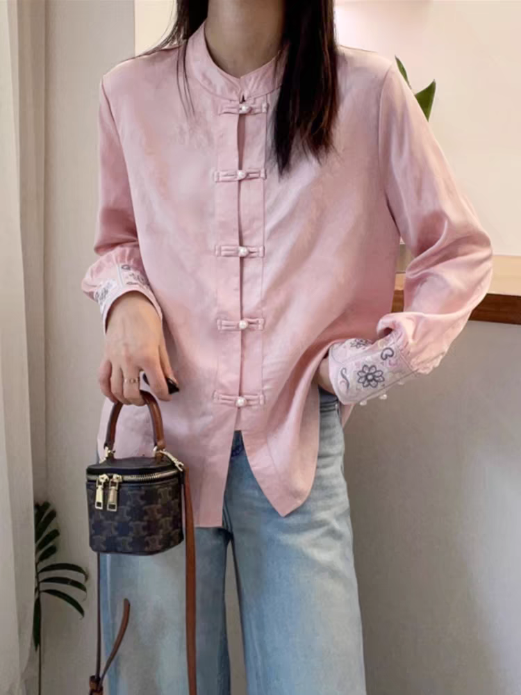 玲姐定制-新中式盘扣衬衫开衫新款时尚洋气设计感上衣187129