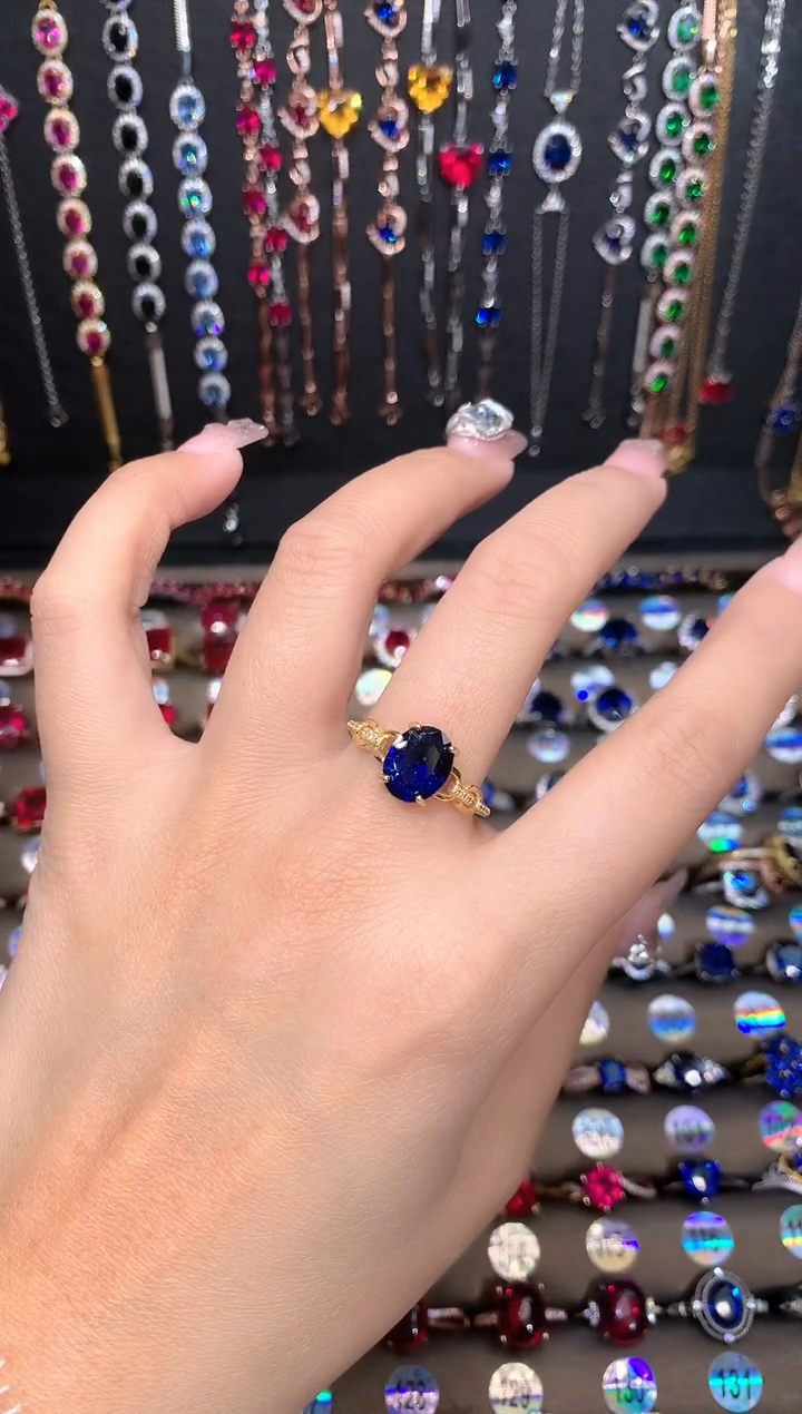 【闪购商品】蓝宝石戒指银S925镶嵌金色810