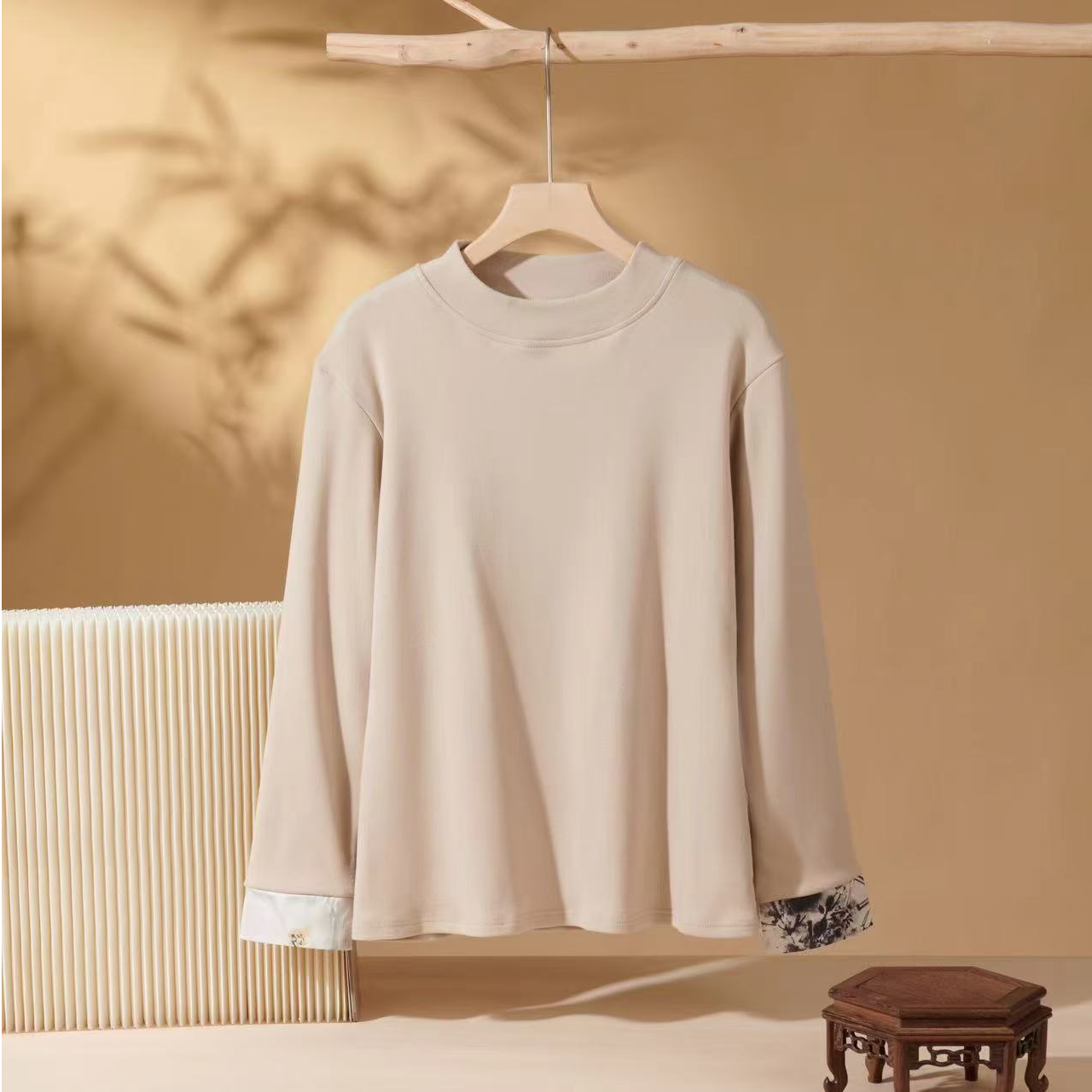 国风缎面袖口玫瑰拽拽衣6603