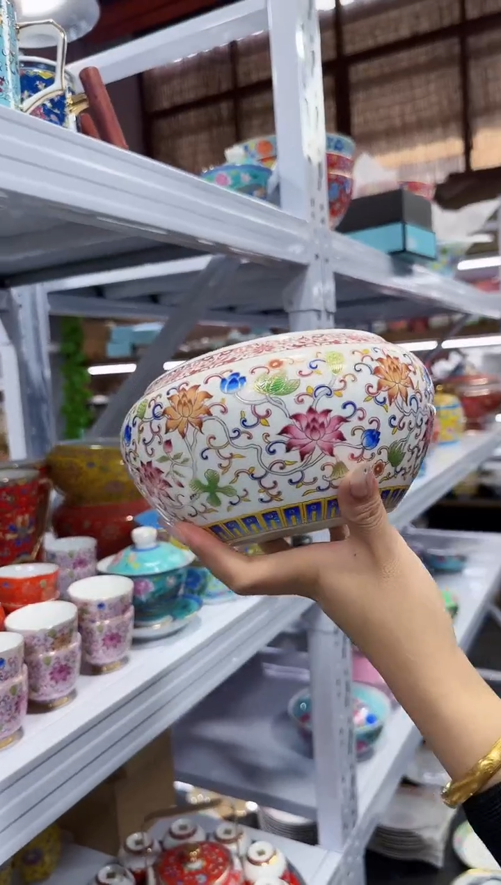 珐琅茶渣缸1个景德镇