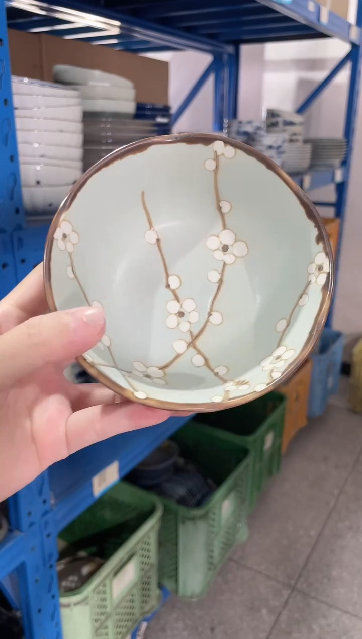 陶瓷早春白梅4.5英寸花型碗 微瑕