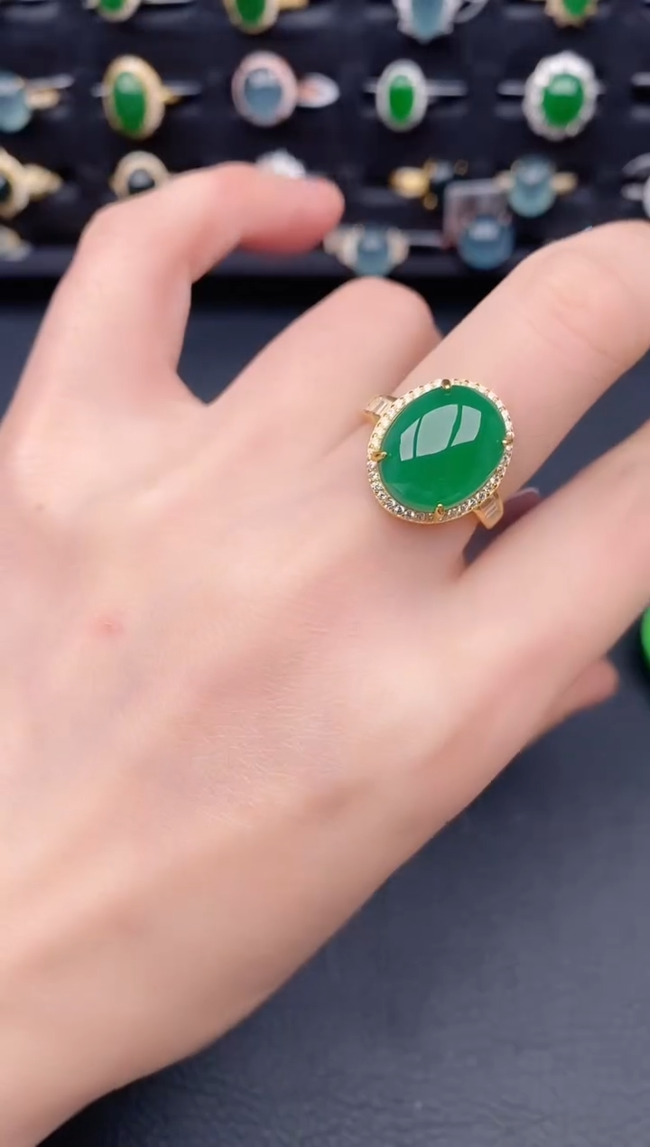 银S925镶嵌戒指翡翠天然a货翡翠419