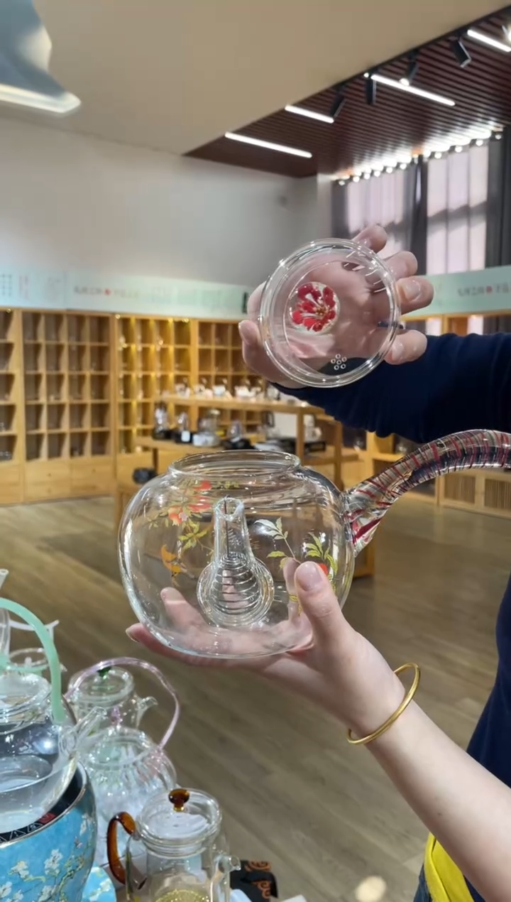 手工艺品玻璃花珠侧把大壶石榴花