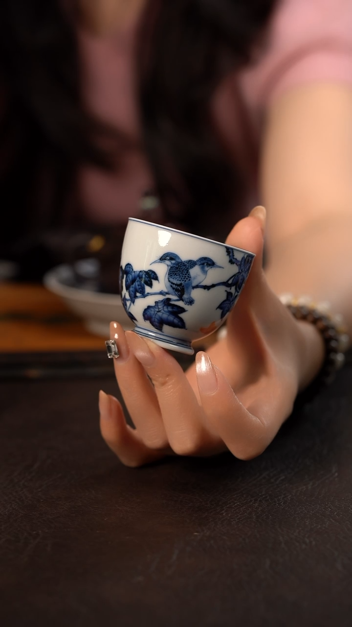 杯洪印慕明矾红双萃芙蓉直口杯