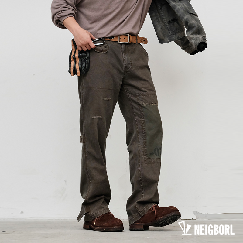 【机械师】NEIGBORL钊叔制美式复古做旧贴布宽松直筒百搭工装裤