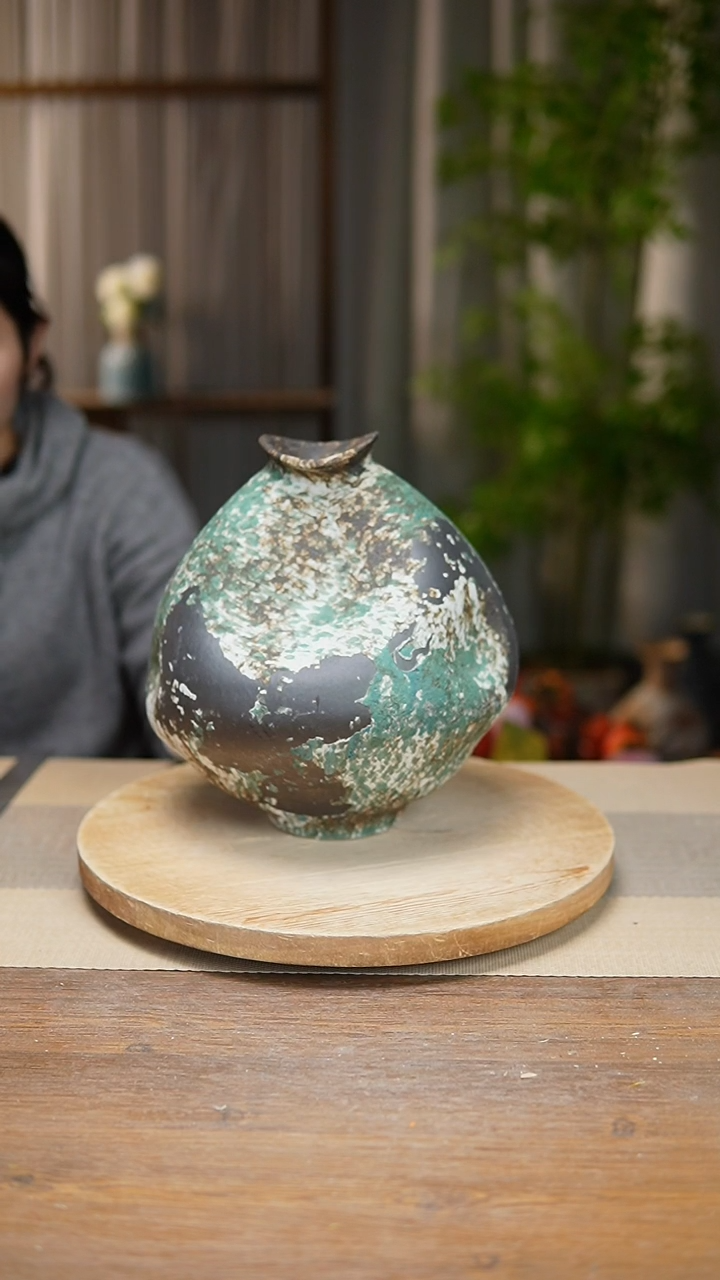 【闪购商品】陶瓷花器涂鸦绿大肚