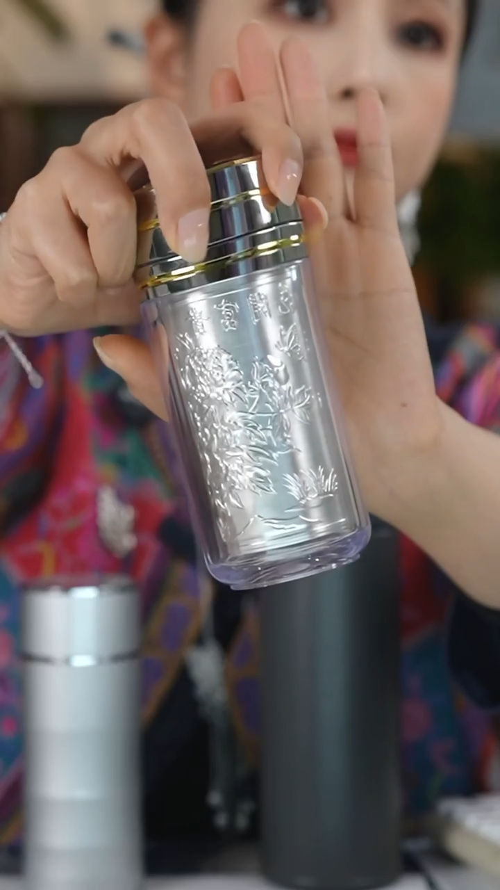 珐琅足银牡丹水杯