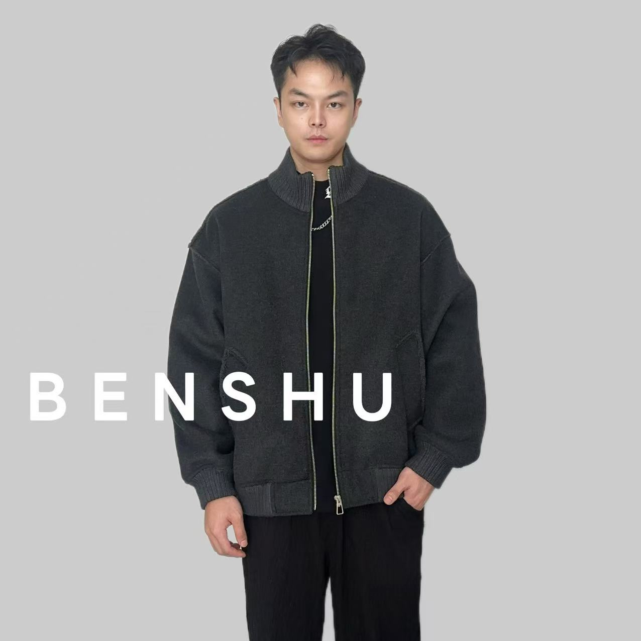 BNSU韩系男士夹克简约立领时尚冬季加厚休闲常规款冬季宽松25113