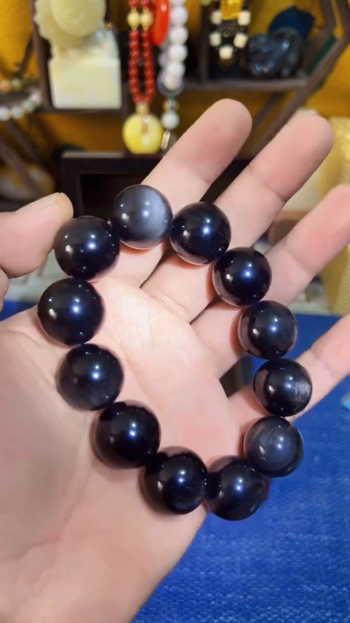 和田玉（墨玉）未镶嵌挂件和田 墨玉猫眼单圈(飞铃文玩)