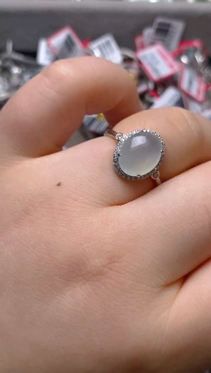 银S925镶嵌戒指翡翠 百内无证书