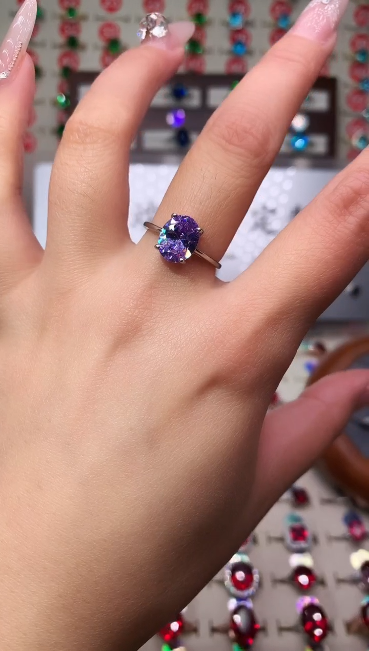 银S925镶嵌戒指紫色碧玺8*10 银托