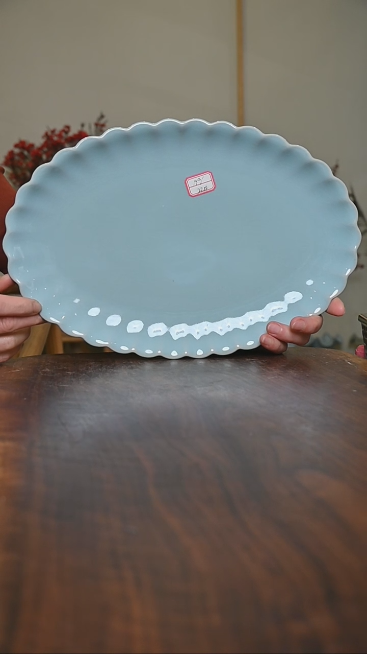 【闪购商品】其他#微瑕天青釉无款年年有鱼盘35公分