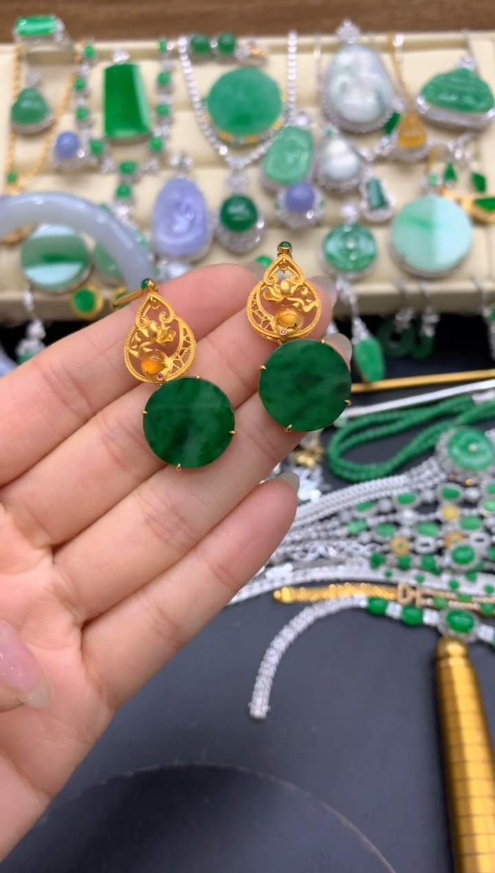 【闪购商品】翡翠耳饰18K金镶嵌376-中国好珍宝