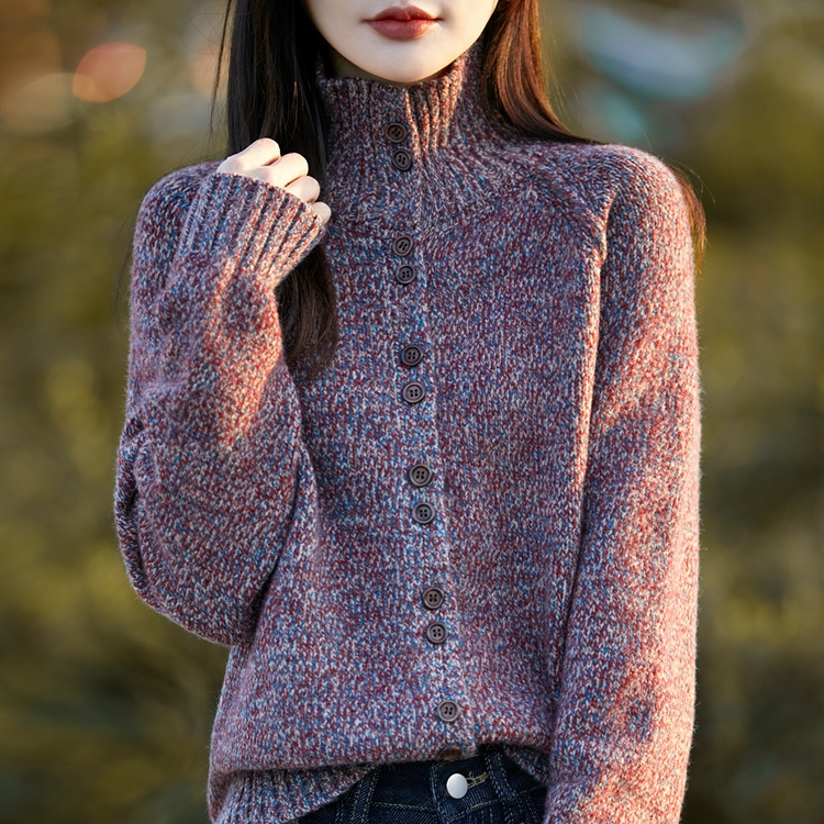 秋冬上新~新款花色针织开衫女长袖单排扣打底衫罗纹毛衣