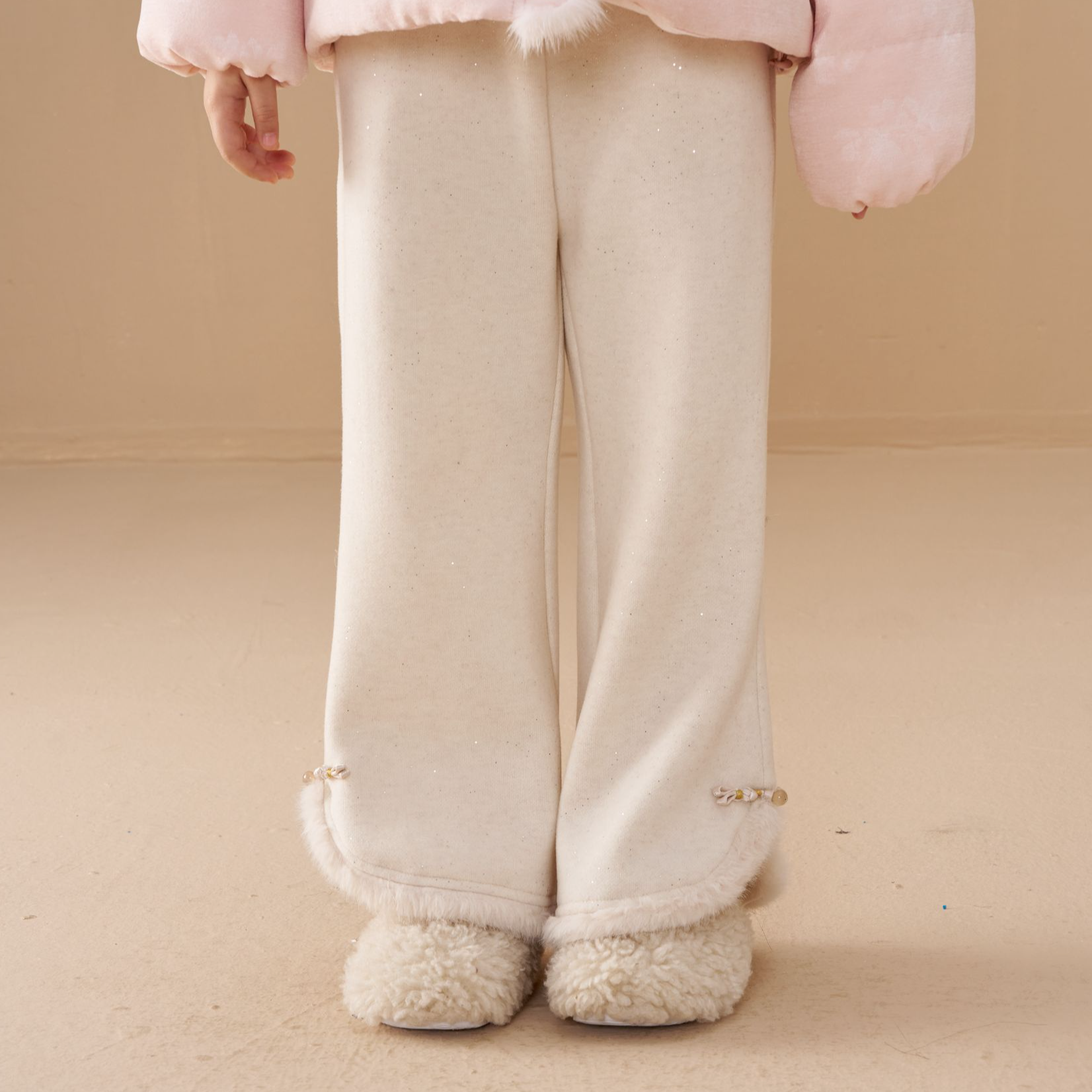 泡芙定制  新款儿童【冬季加绒】米色微喇直筒裤 PF51261