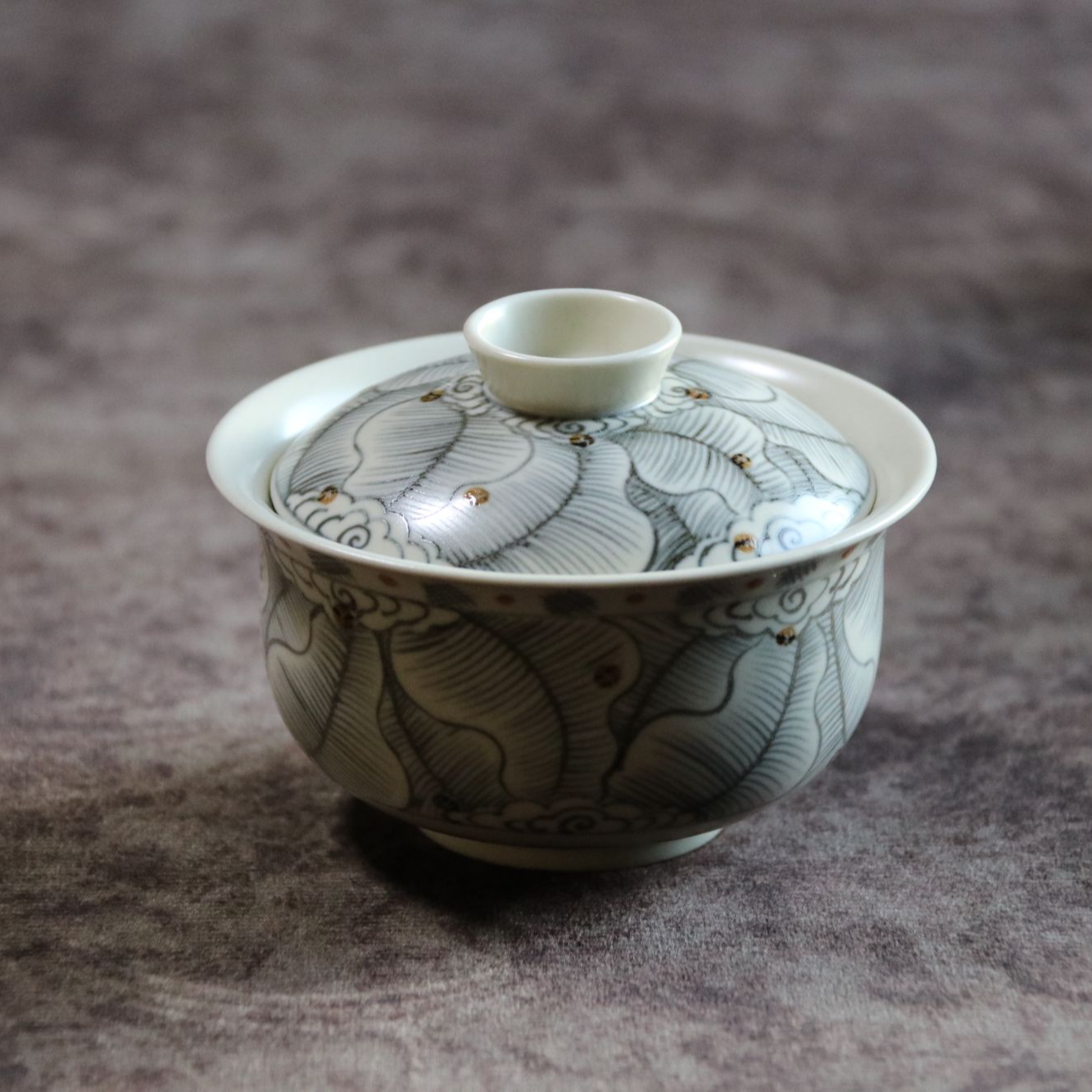 芭蕉祥云纹手绘盖碗大容量茶具