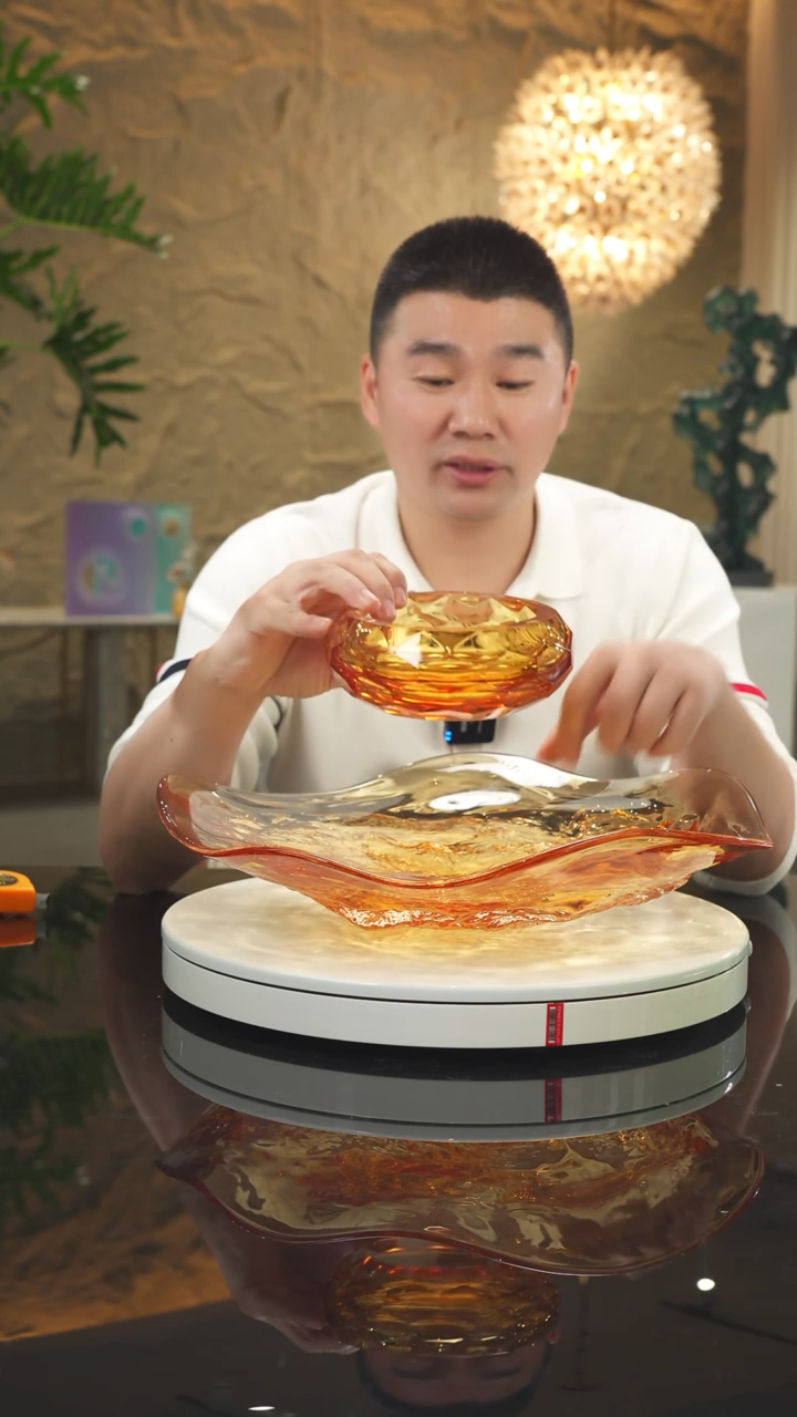 【闪购商品】瓷片琥珀水波纹果盘带琥珀切面果碗