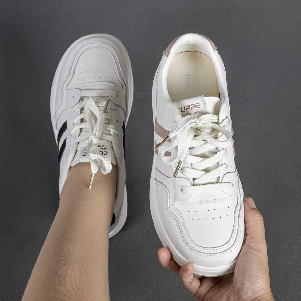 系带增高板鞋厚底胶粘平底板鞋韩版春季运动鞋学生鞋百搭小白鞋