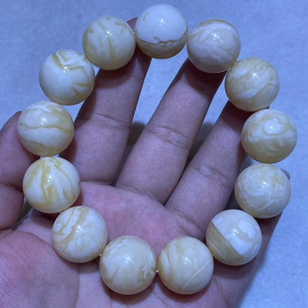 虎皮蜜蜡19mm瓷白妖花手串女款白色时尚情侣国风经典单圈百搭瓷白