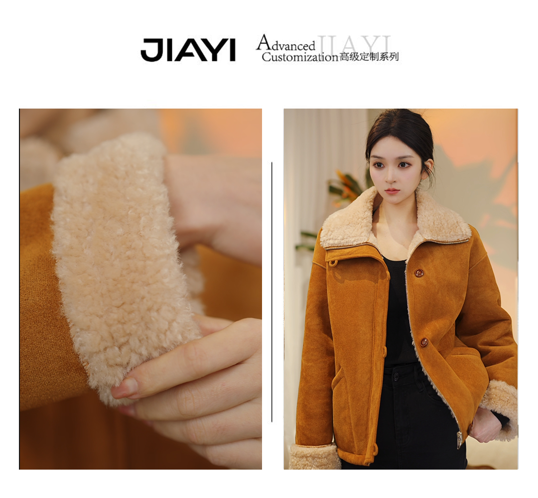 2025冬季新款100%羊毛翻领麂皮绒外套女时尚加厚保暖双面穿-LJZ