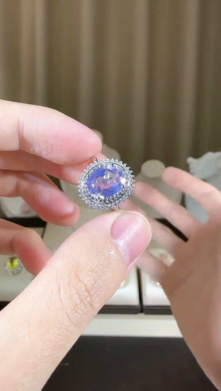 【闪购商品】水晶戒指银S925镶嵌10*8mm薰衣草