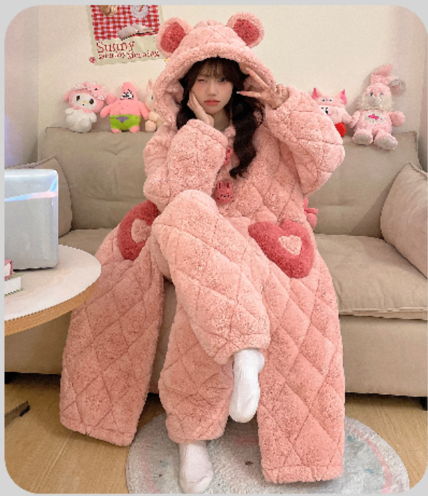 巨保暖【爱心小兔】2025年冬季睡衣女夹棉三层加厚保暖家居服