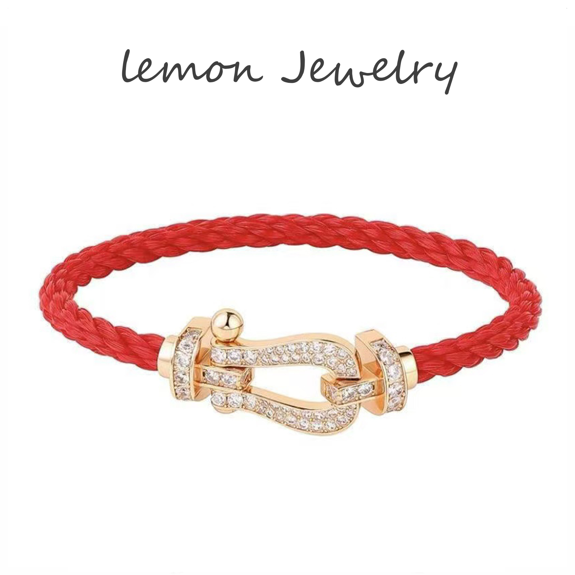 合金手链 高定马蹄扣红绳手链蛇年大吉8字手镯