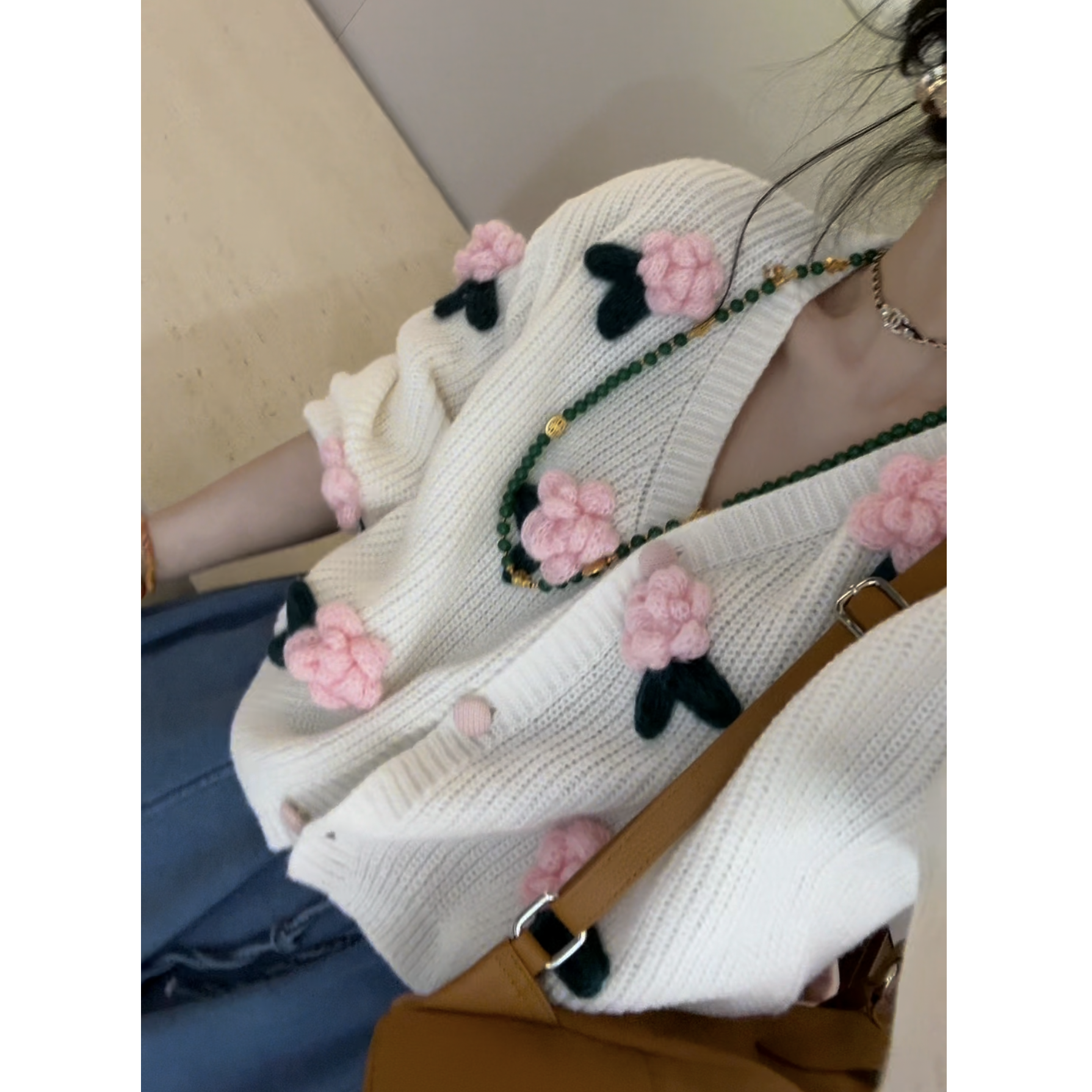 李豆儿 小众定制 手工粉玫瑰花 上衣