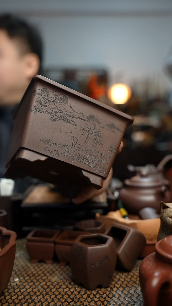 紫砂花盆空**兰長木軒精品紫砂