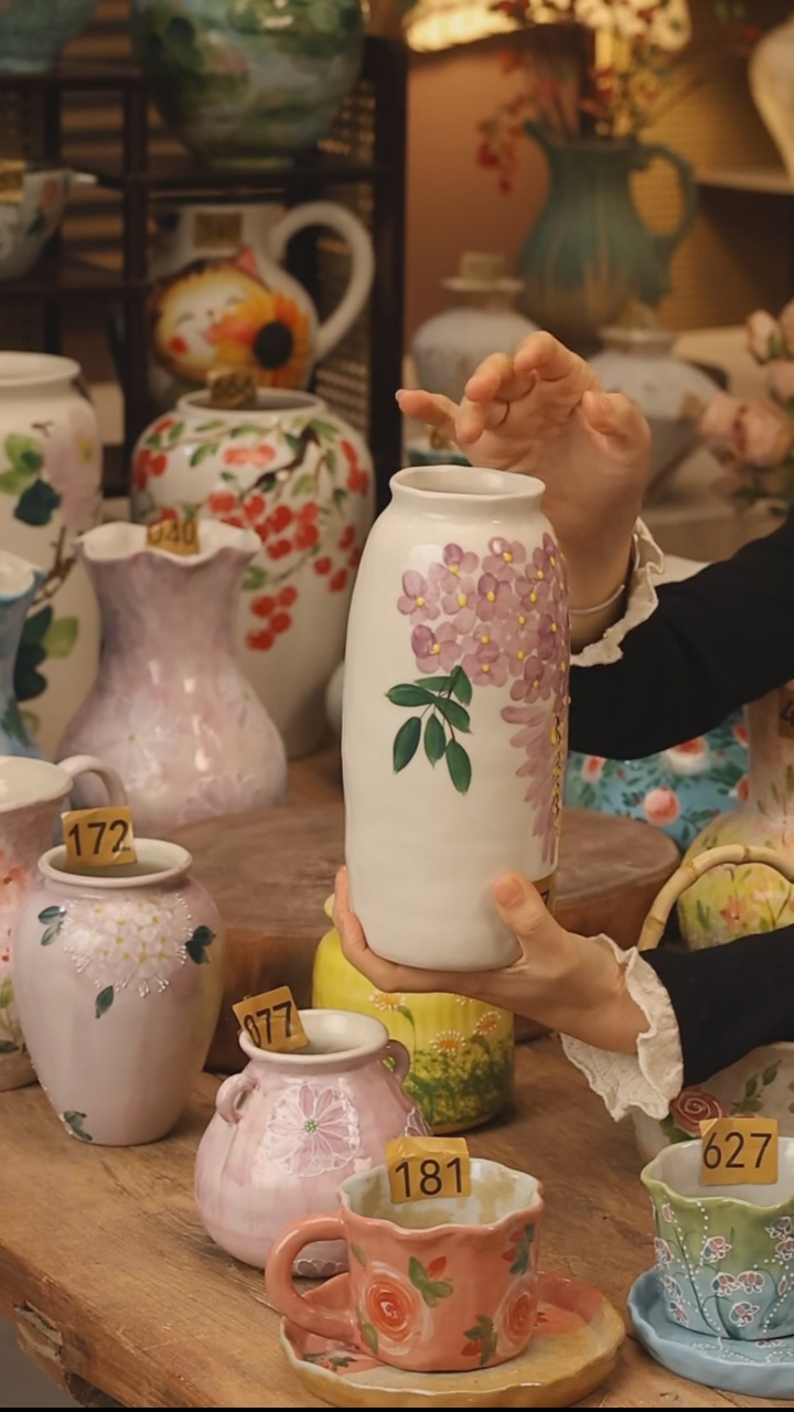 陶瓷景德镇设计师手作花器摆件侘寂风@M079@