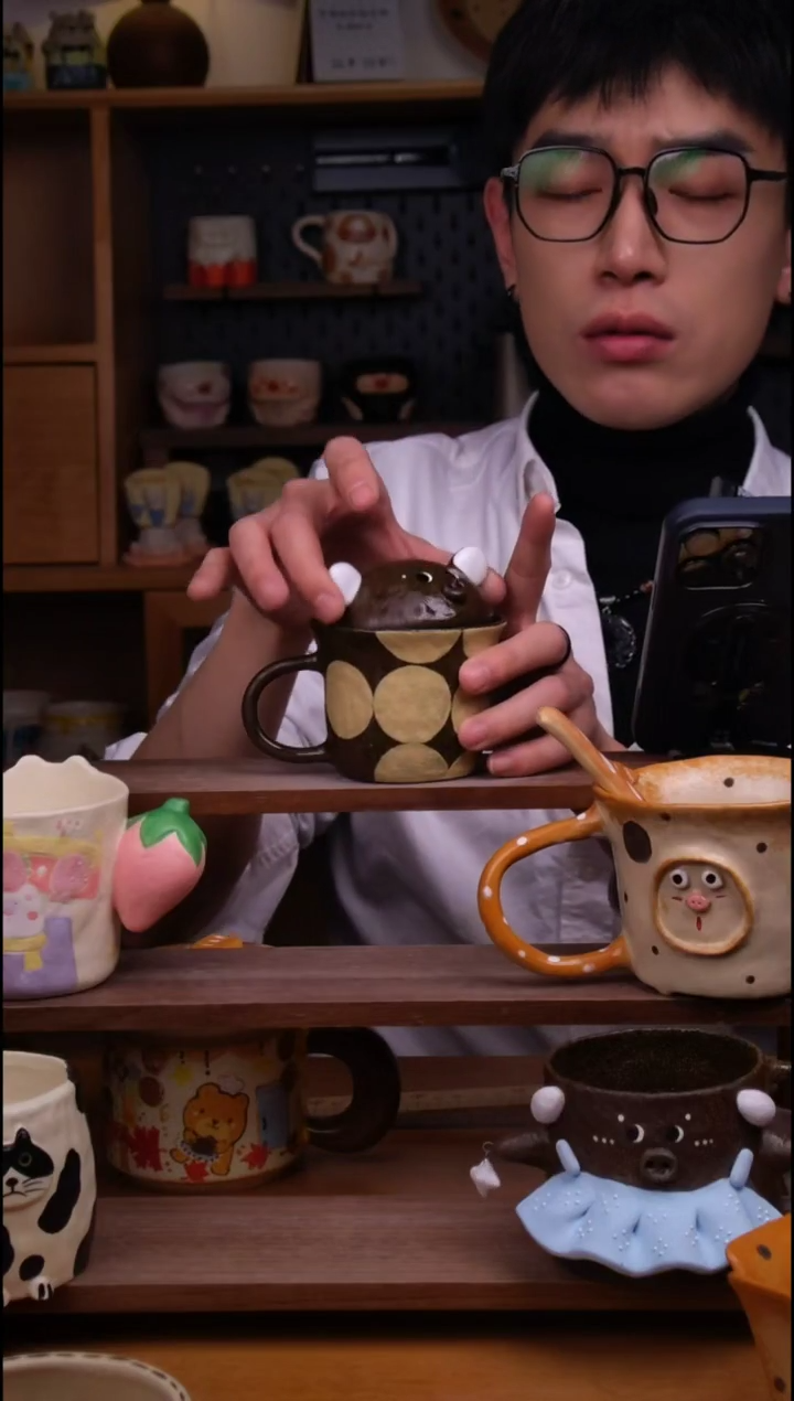 杯子陶景德镇可爱设计师款陶瓷（带盖）