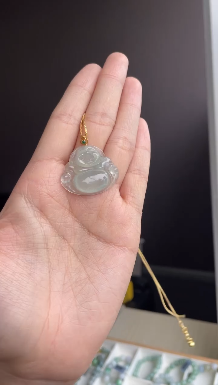 吊坠(不含链)18K金镶嵌翡翠天然缅甸A货翡翠