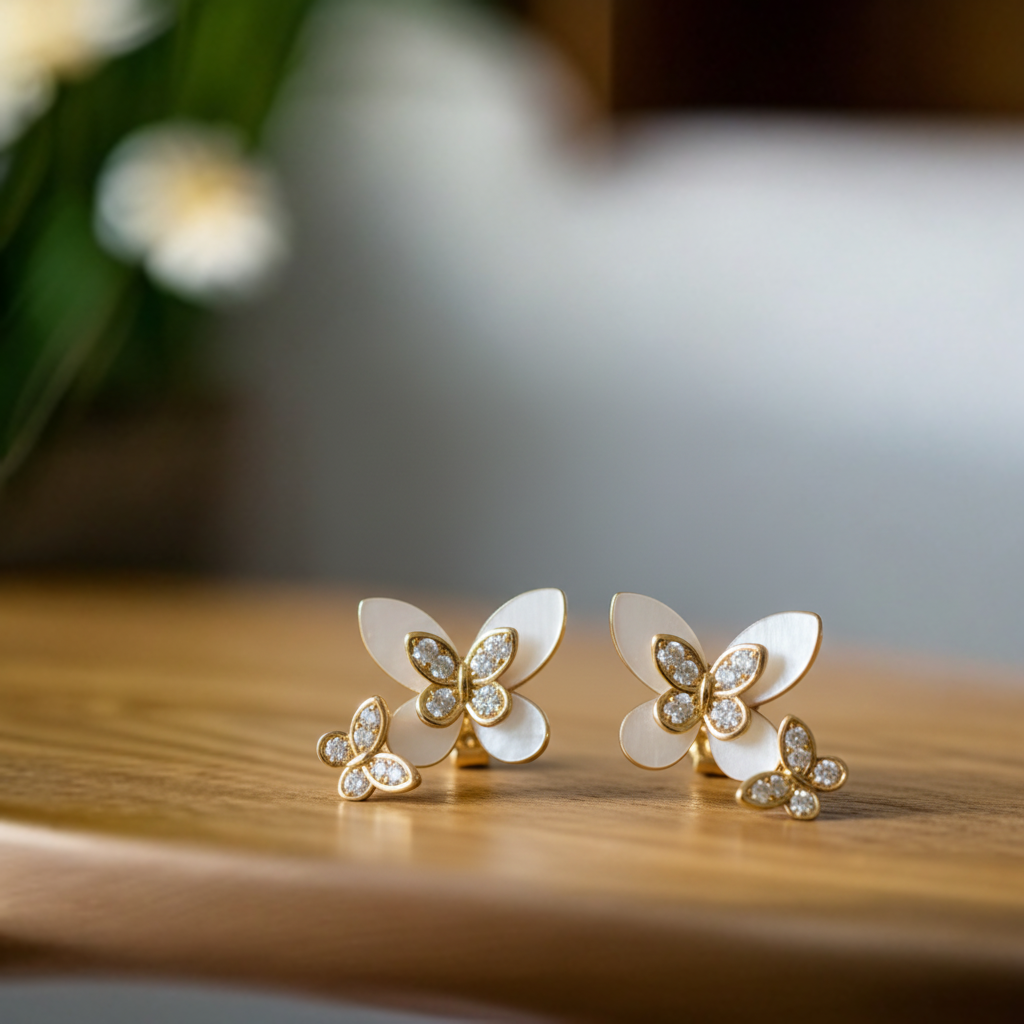 925银树脂耳饰 锆石蝴蝶轻奢高级感耳钉小众甜美设计超仙925银针