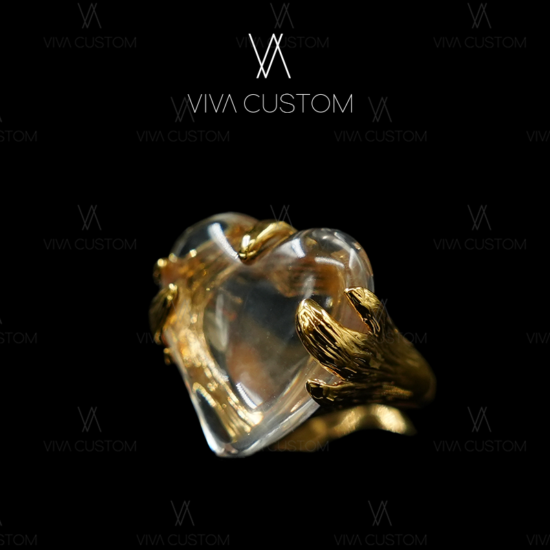 铜合金合成锆石戒指 轻奢法式气质心火戒指