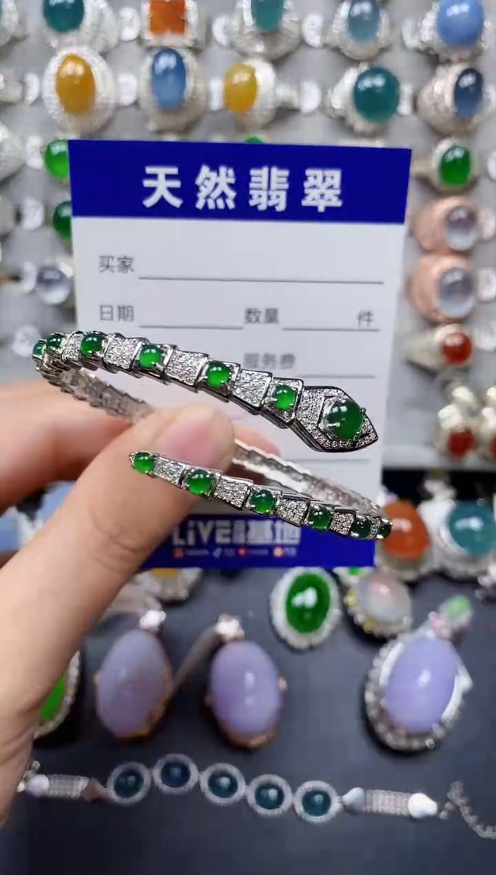 【闪购商品】翡翠手镯银S925镶嵌0360