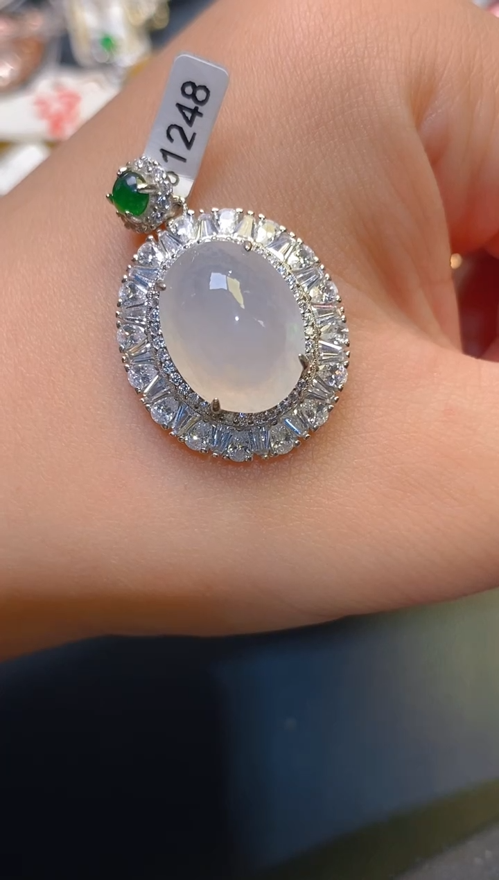 【闪购商品】翡翠耳饰银S925镶嵌天然A货翡翠1