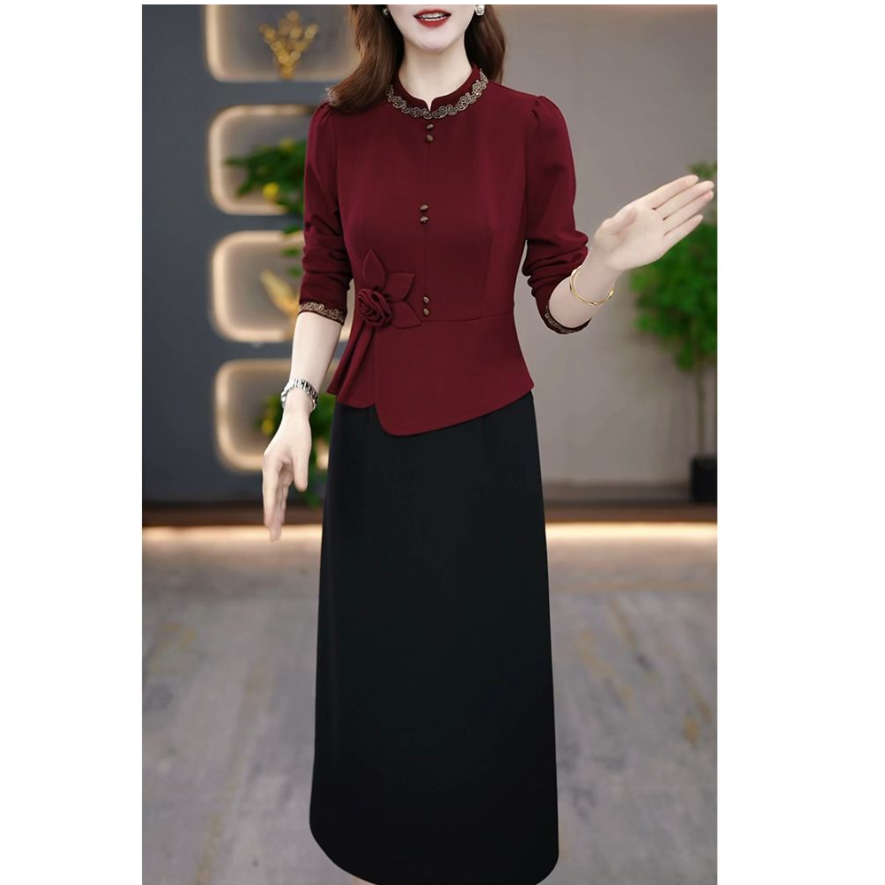 今年流行爆款假两件连衣裙女2025年秋新款妈妈长袖裙子5651#
