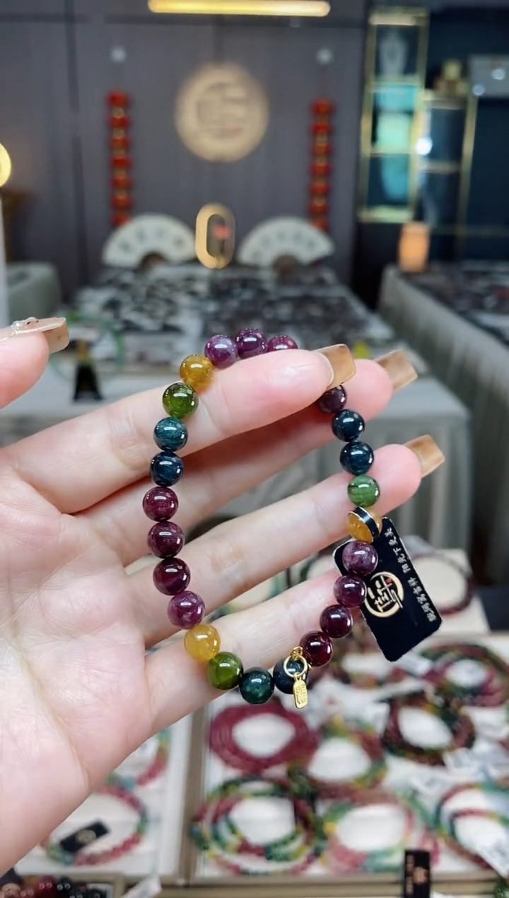 未镶嵌老矿碧玺彩虹单圈手串7mm+碧玺dan多样性发一条