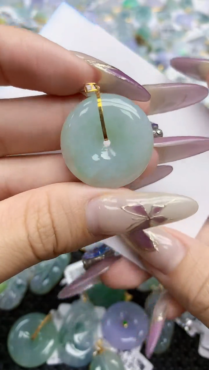 翡翠挂件18K金镶嵌328   天然翡翠A货