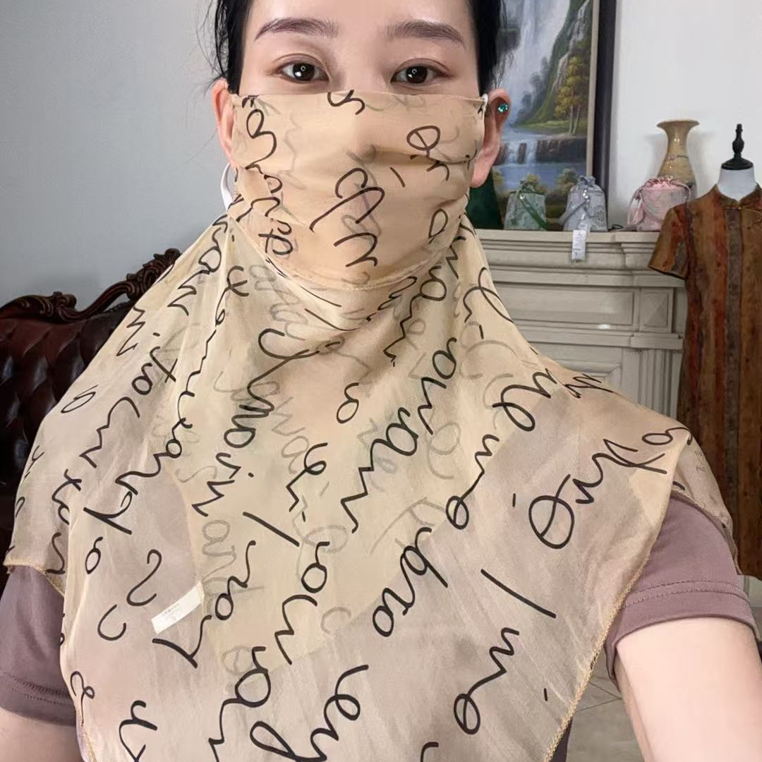  【护颈面纱】真丝桑蚕丝防晒护颈面罩双层遮脸丝巾面纱68W-17199