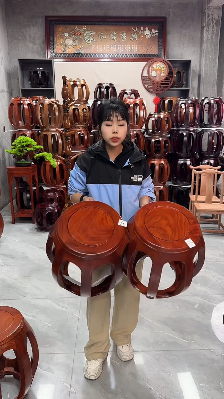 【闪购商品】花梨木类家具花梨色大号鼓凳一对（两条）11号