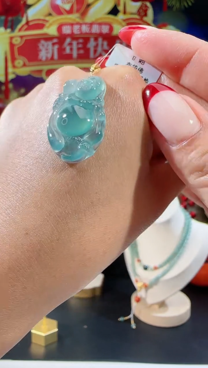 【闪购商品】翡翠吊坠(不含链)18K金镶嵌布袋佛多样性发一