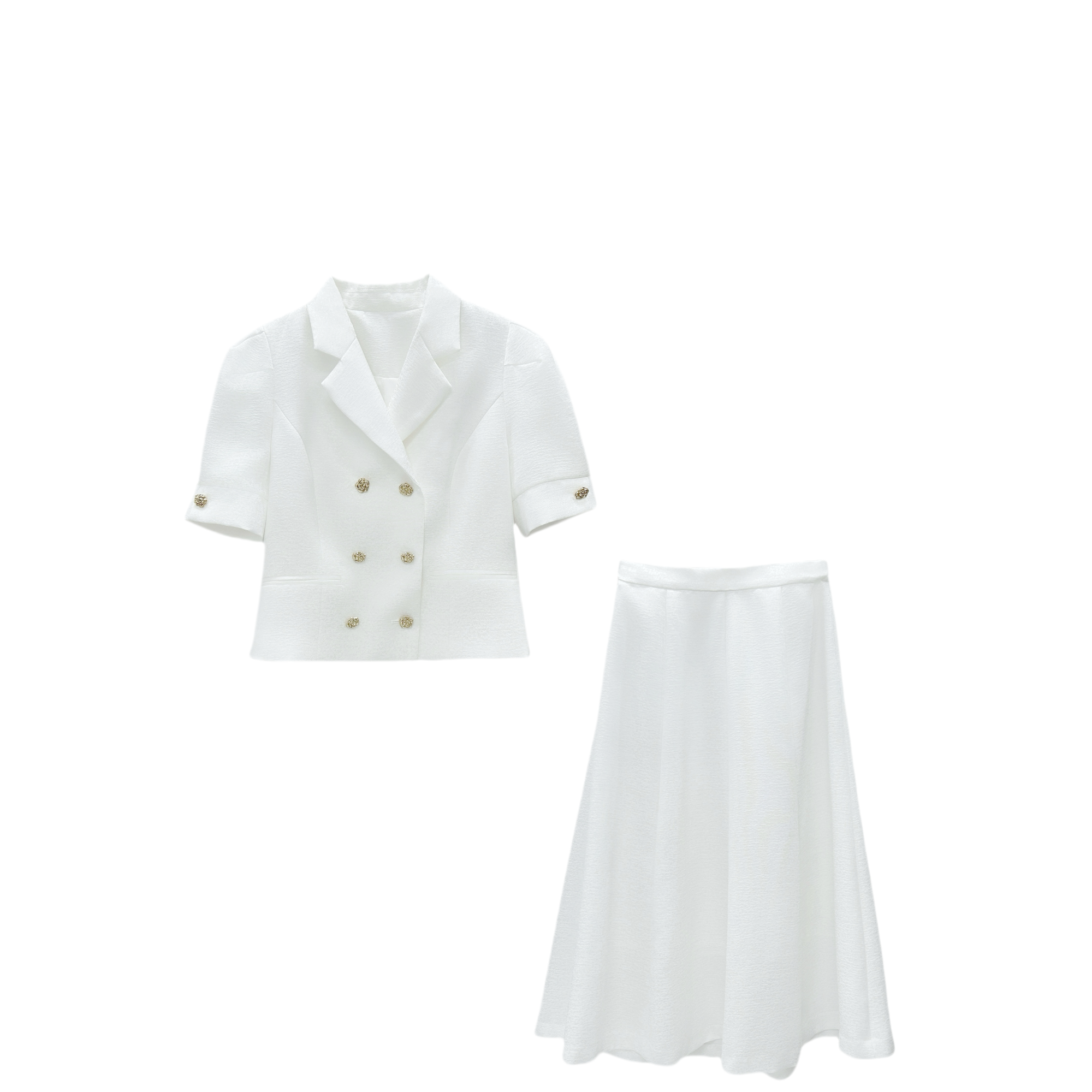 高品质-8011时尚显瘦短袖上衣高腰半身裙两件套