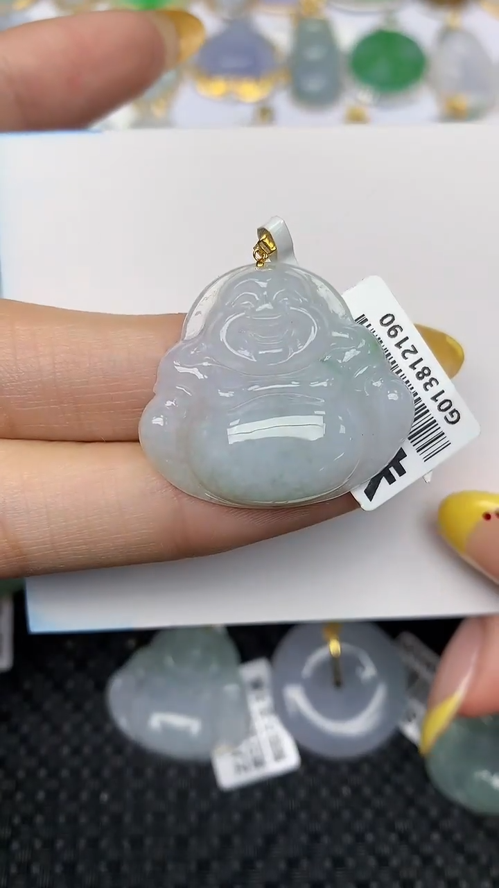 翡翠18K金镶嵌项链天然翡翠A货