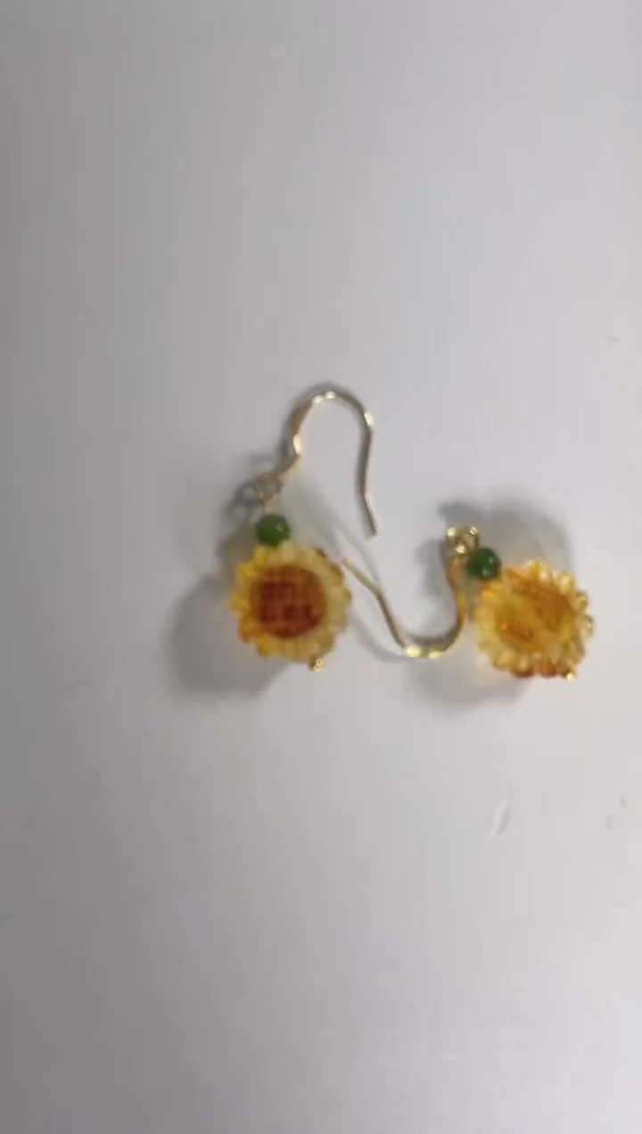 琥珀合金耳饰随*，琥珀向阳花耳饰