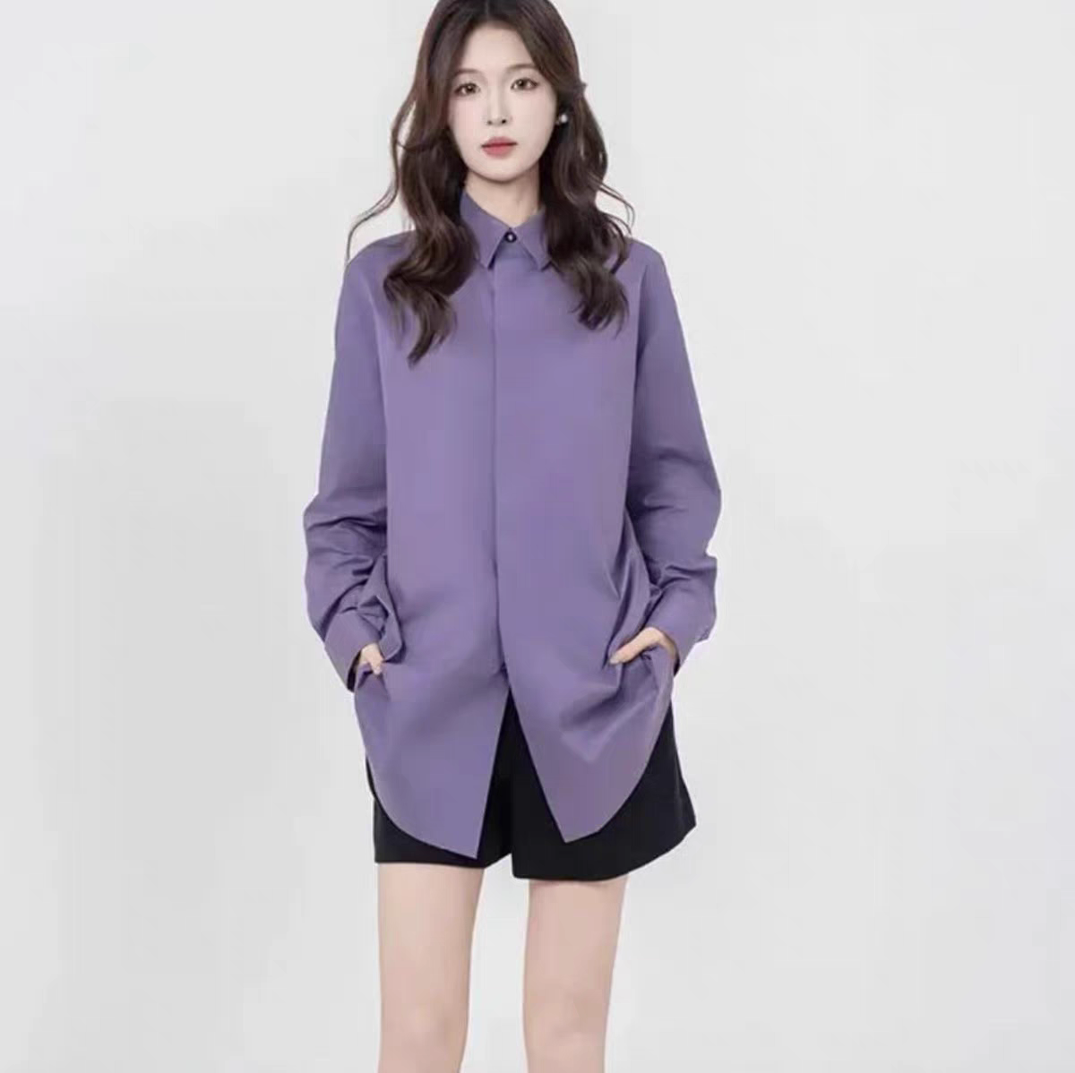 商场同款新款百搭时尚设计感宽松中长款长袖女士衬衫 5301110