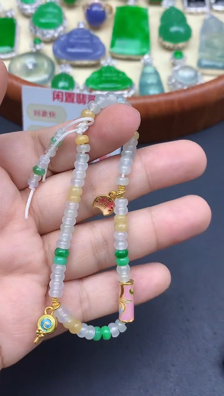 足金镶嵌手链翡翠457-中国好珍宝