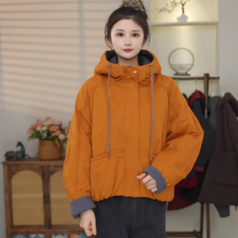 加绒加厚款棉服外套连帽宽松版型棉衣女装