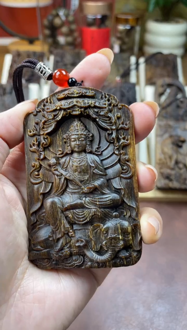 木木雕款芽庄 十二生肖守护 普贤菩萨 8cm 送 养香瓶