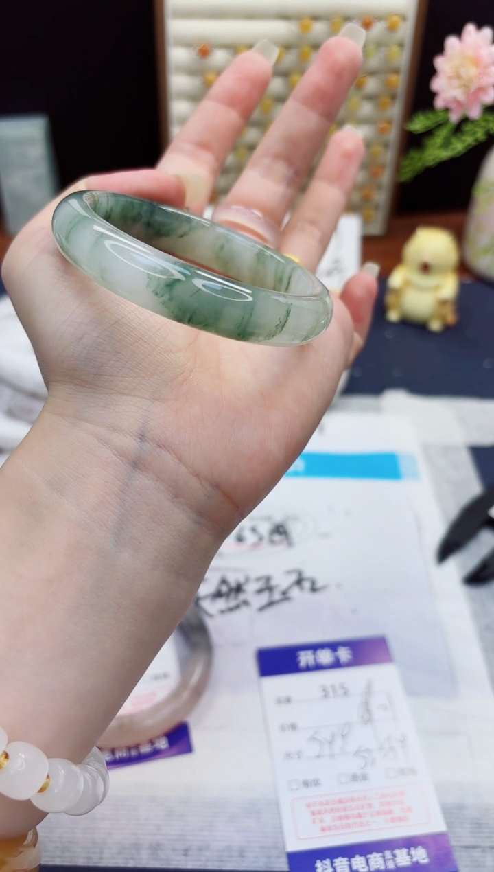 未镶嵌手镯石英质玉315-天山翠-圈口54